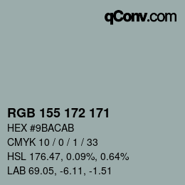 颜色代码: RGB 155 172 171 | qconv.com