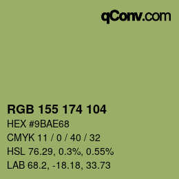 Color code: RGB 155 174 104 | qconv.com