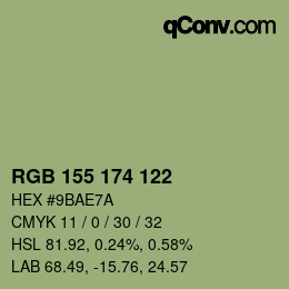Color code: RGB 155 174 122 | qconv.com
