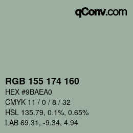 Color code: RGB 155 174 160 | qconv.com