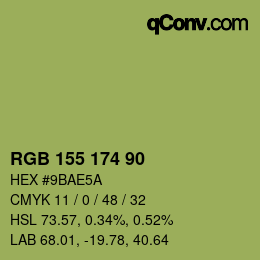 Color code: RGB 155 174 90 | qconv.com