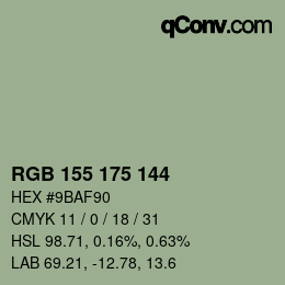 颜色代码: RGB 155 175 144 | qconv.com
