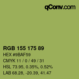 Color code: RGB 155 175 89 | qconv.com