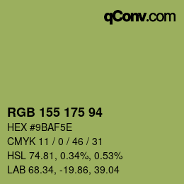 Color code: RGB 155 175 94 | qconv.com