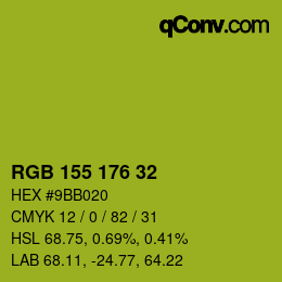 Color code: RGB 155 176 32 | qconv.com