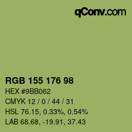 Color code: RGB 155 176 98 | qconv.com