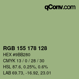 Color code: RGB 155 178 128 | qconv.com