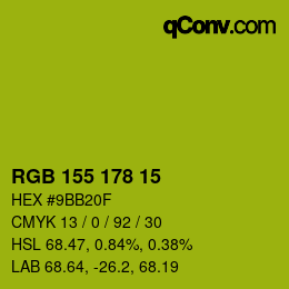Color code: RGB 155 178 15 | qconv.com