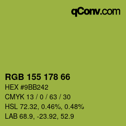 Color code: RGB 155 178 66 | qconv.com