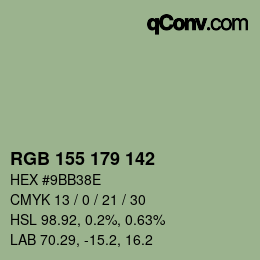 Color code: RGB 155 179 142 | qconv.com