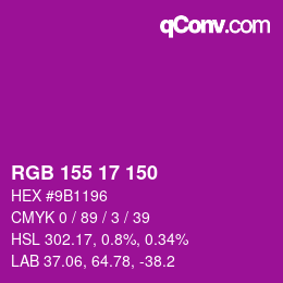 カラーコード: RGB 155 17 150 | qconv.com