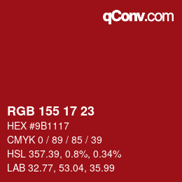 カラーコード: RGB 155 17 23 | qconv.com
