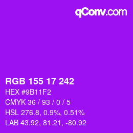 Color code: RGB 155 17 242 | qconv.com