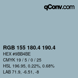 カラーコード: RGB 155 180.4 190.4 | qconv.com
