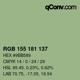 Color code: RGB 155 181 137 | qconv.com