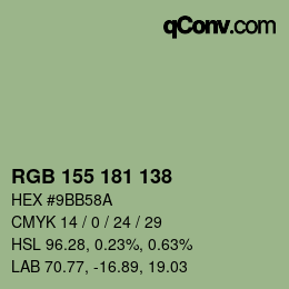 Color code: RGB 155 181 138 | qconv.com