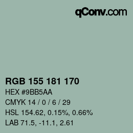 颜色代码: RGB 155 181 170 | qconv.com
