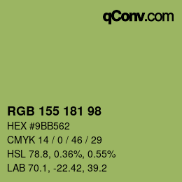 Color code: RGB 155 181 98 | qconv.com