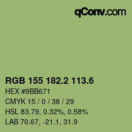 カラーコード: RGB 155 182.2 113.6 | qconv.com