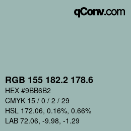 カラーコード: RGB 155 182.2 178.6 | qconv.com