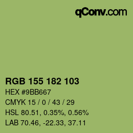 Color code: RGB 155 182 103 | qconv.com