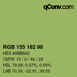 Color code: RGB 155 182 98 | qconv.com