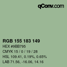 Color code: RGB 155 183 149 | qconv.com