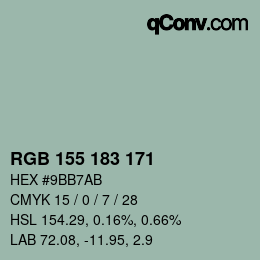 颜色代码: RGB 155 183 171 | qconv.com