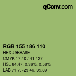 颜色代码: RGB 155 186 110 | qconv.com
