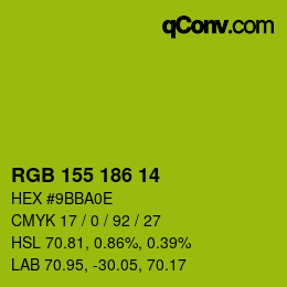 Color code: RGB 155 186 14 | qconv.com