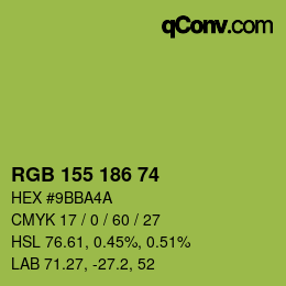 Color code: RGB 155 186 74 | qconv.com