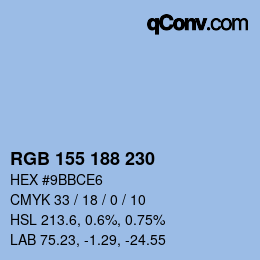 Color code: RGB 155 188 230 | qconv.com