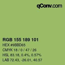 Color code: RGB 155 189 101 | qconv.com