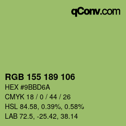 Color code: RGB 155 189 106 | qconv.com