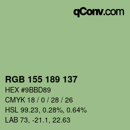 颜色代码: RGB 155 189 137 | qconv.com