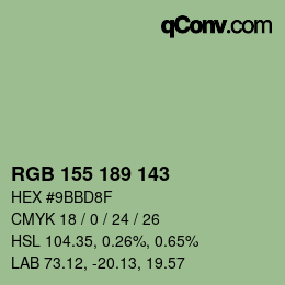 Color code: RGB 155 189 143 | qconv.com