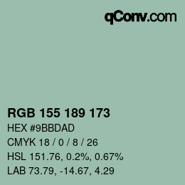 Color code: RGB 155 189 173 | qconv.com