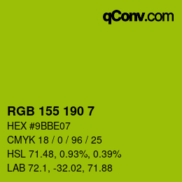 カラーコード: RGB 155 190 7 | qconv.com