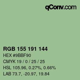 カラーコード: RGB 155 191 144 | qconv.com