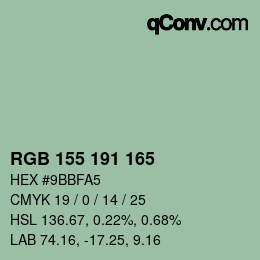 カラーコード: RGB 155 191 165 | qconv.com