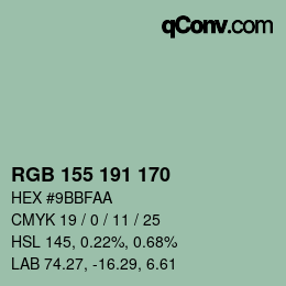 颜色代码: RGB 155 191 170 | qconv.com