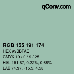 カラーコード: RGB 155 191 174 | qconv.com