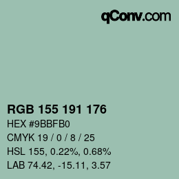 カラーコード: RGB 155 191 176 | qconv.com