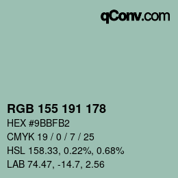 颜色代码: RGB 155 191 178 | qconv.com