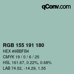 Color code: RGB 155 191 180 | qconv.com