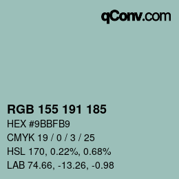 Color code: RGB 155 191 185 | qconv.com