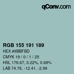 カラーコード: RGB 155 191 189 | qconv.com