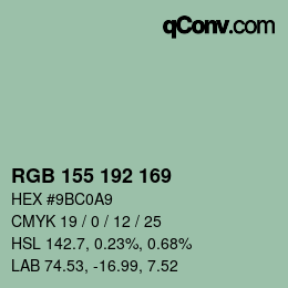颜色代码: RGB 155 192 169 | qconv.com