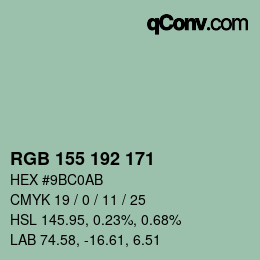 颜色代码: RGB 155 192 171 | qconv.com