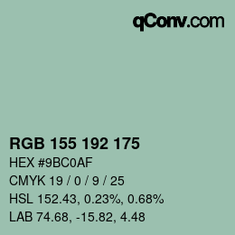 颜色代码: RGB 155 192 175 | qconv.com